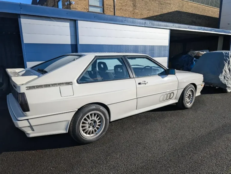 Classic white Audi Quattro coupe restoration by Trickett Welding Ltd